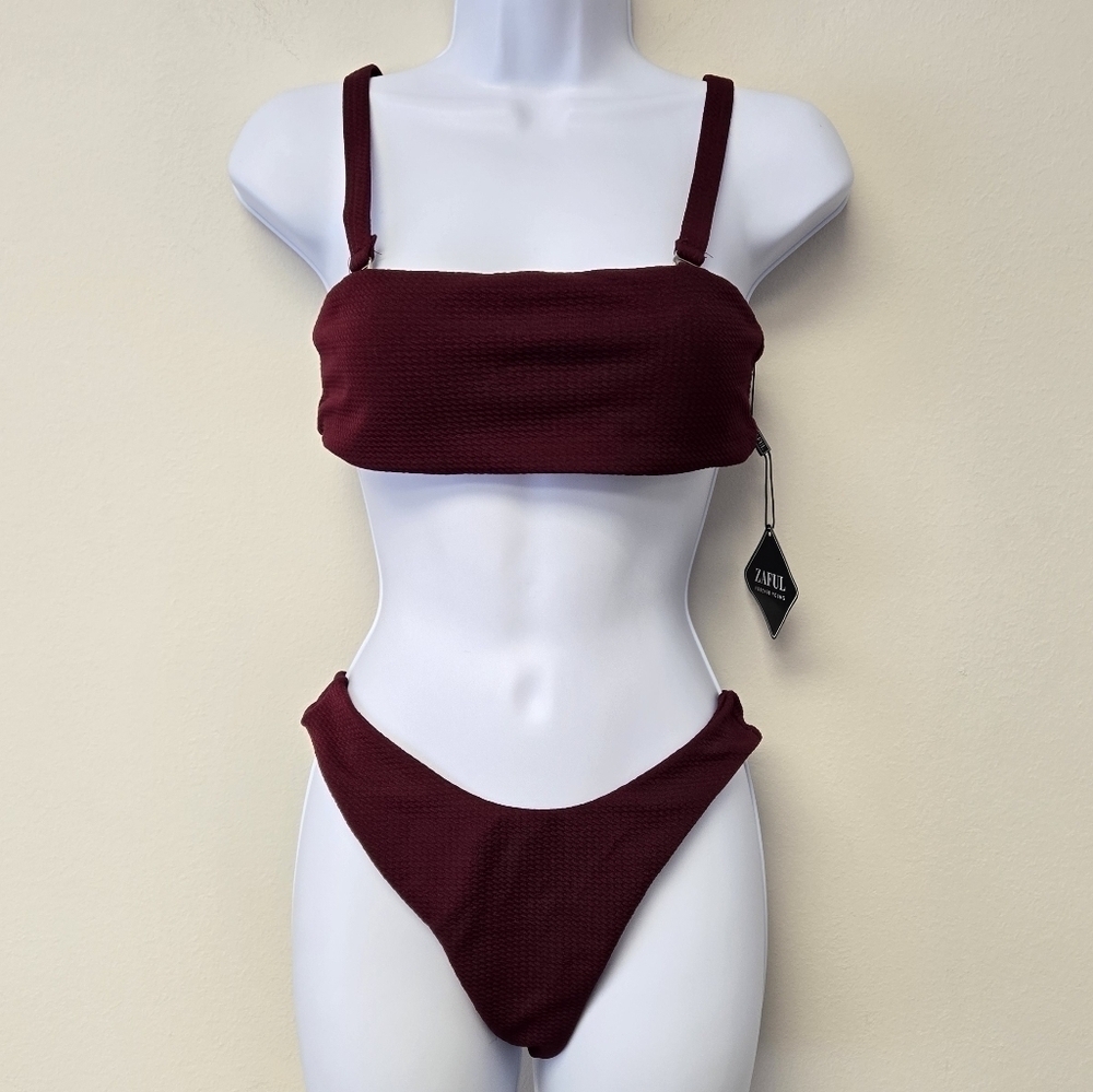 Zaful Bandeau 2 piece Bikini Set Wine Red S / 4